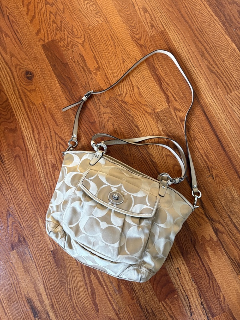 Coach Khaki Signature Shoulder Bag with Turnlock Pocket